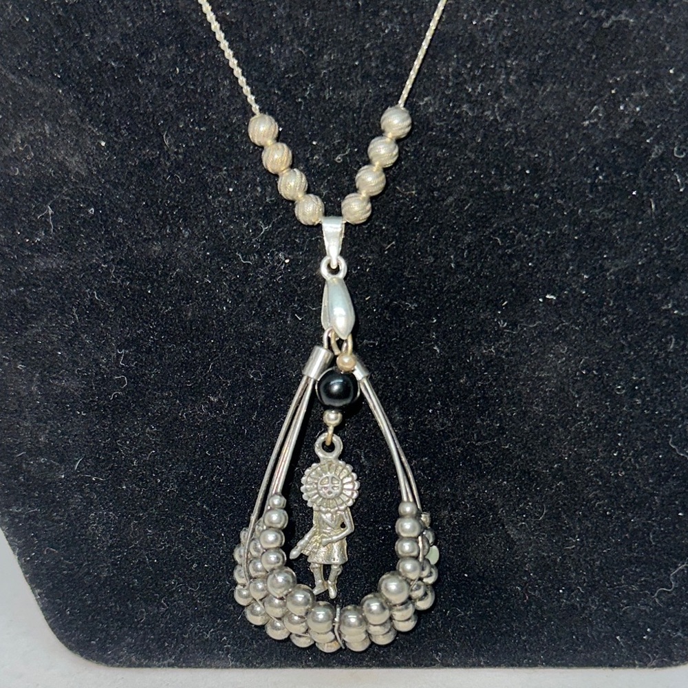 Native Art Deco Silver and Black Necklace with Onyx Bead
